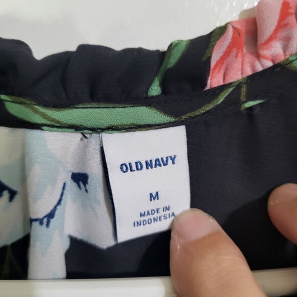 OLD NAVY FLORAL DRESS WOMENS M BLACK with Slip Ruffle Long Sleeve - Picture 6 of 10